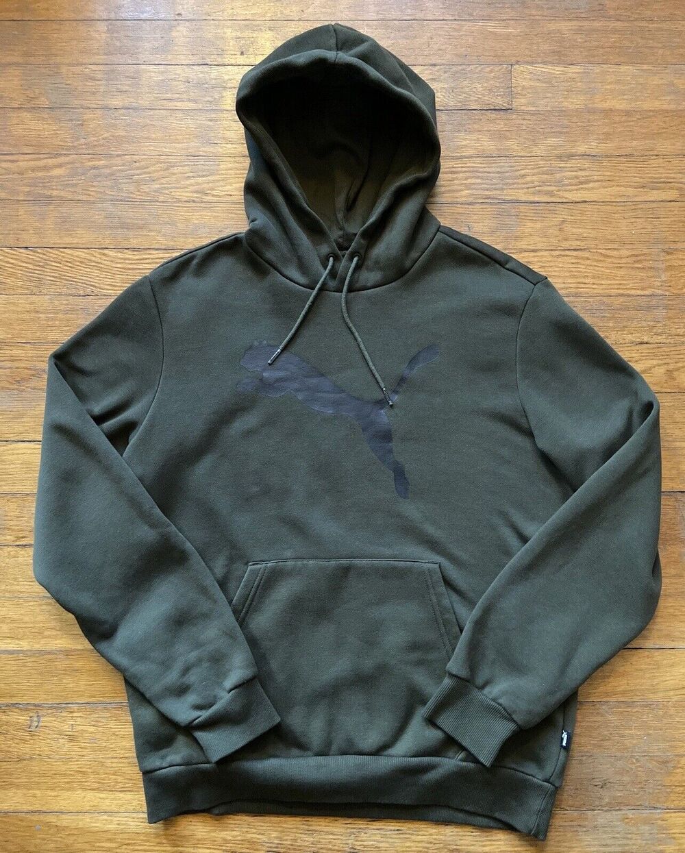 PUMA Olive Green/Black Fleece Lined Cotton Hoodie Mens sz Medium